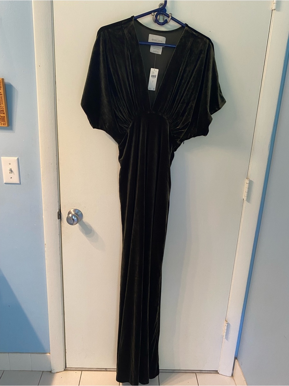 NWT BHLDN Amelia Deep-V Stretch Velvet Maxi Dress in Olive Size S - Picture 3 of 11